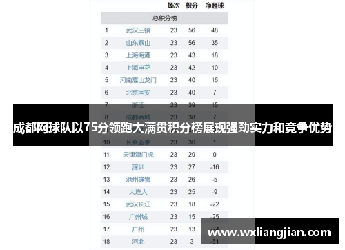 成都网球队以75分领跑大满贯积分榜展现强劲实力和竞争优势